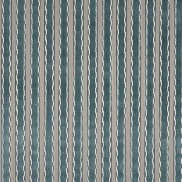 Vertical blue-teal striped fabric with narrow pale cream bands and a smooth woven texture