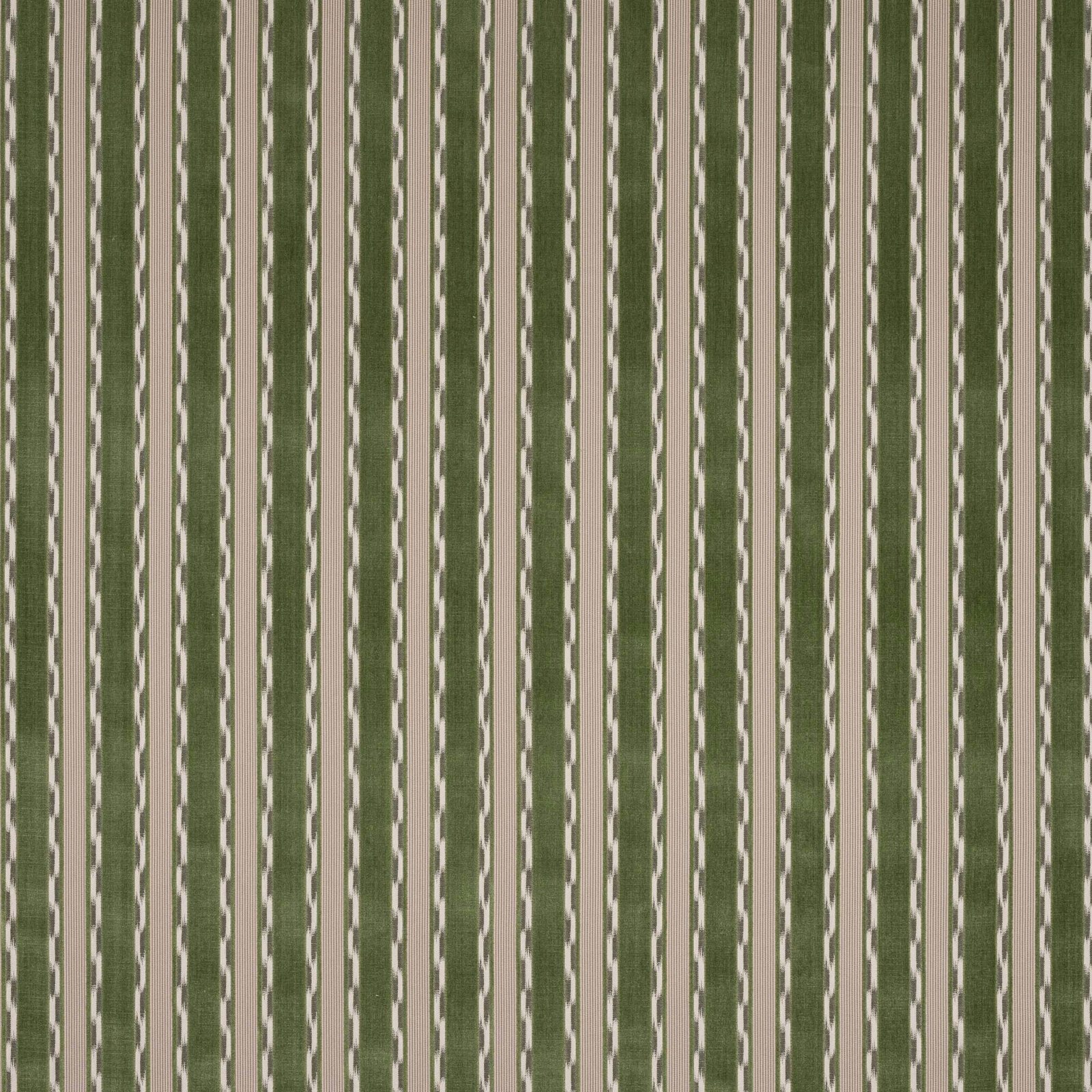 Vertical green and neutral stripe swatch with a softly textured woven finish