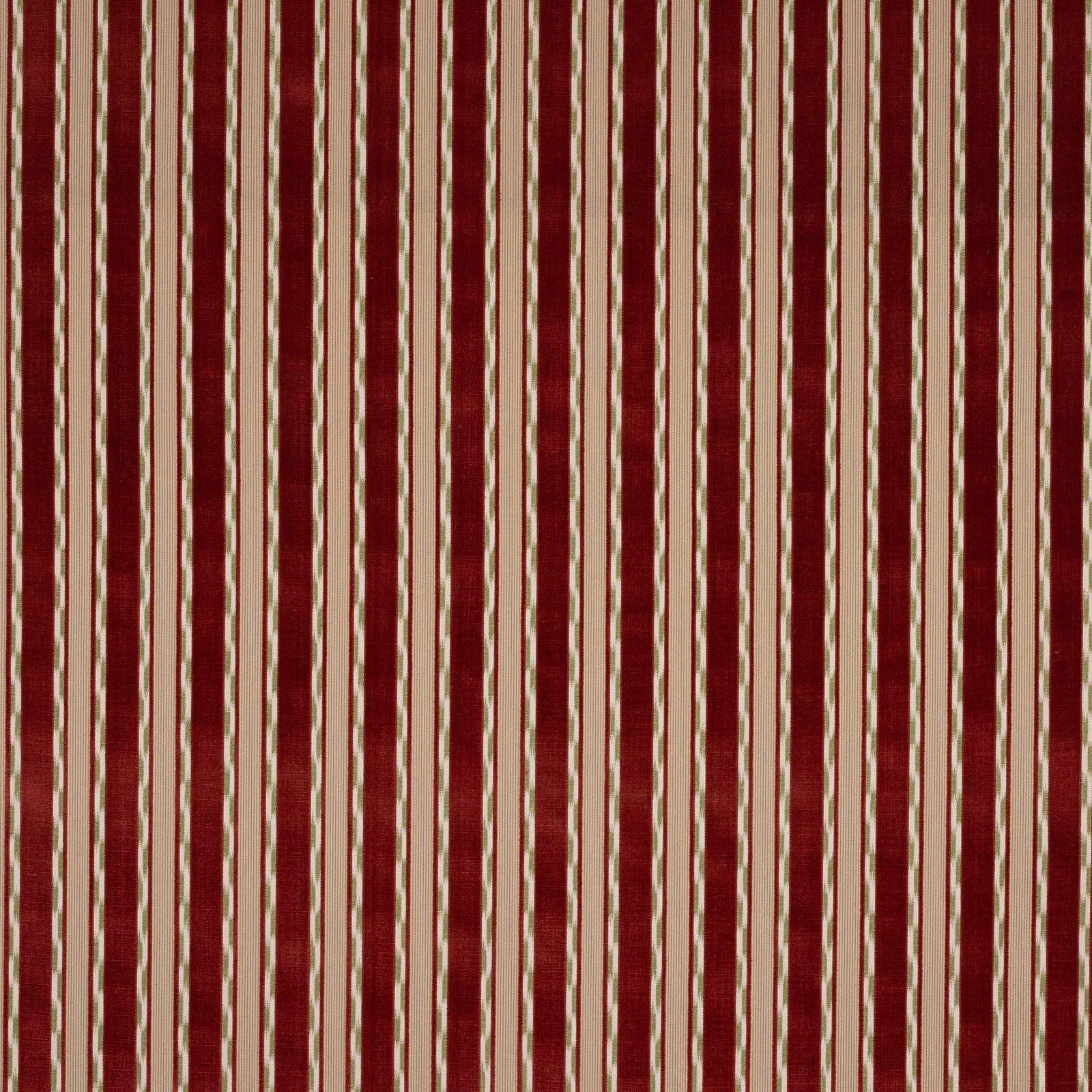 Vertical burgundy and cream striped fabric with a subtle sheen