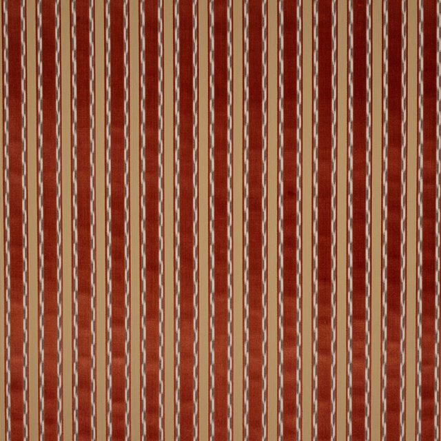 Red and cream vertical striped woven fabric with a subtle slubbed texture