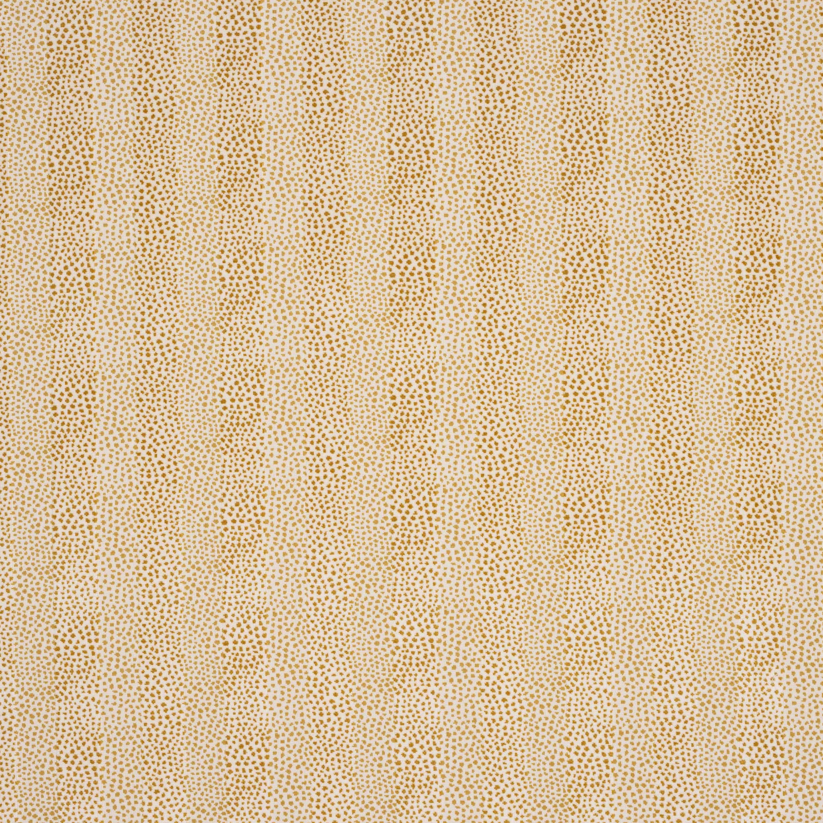Close-up of pale gold dotted fabric with a small repeat on an ivory ground