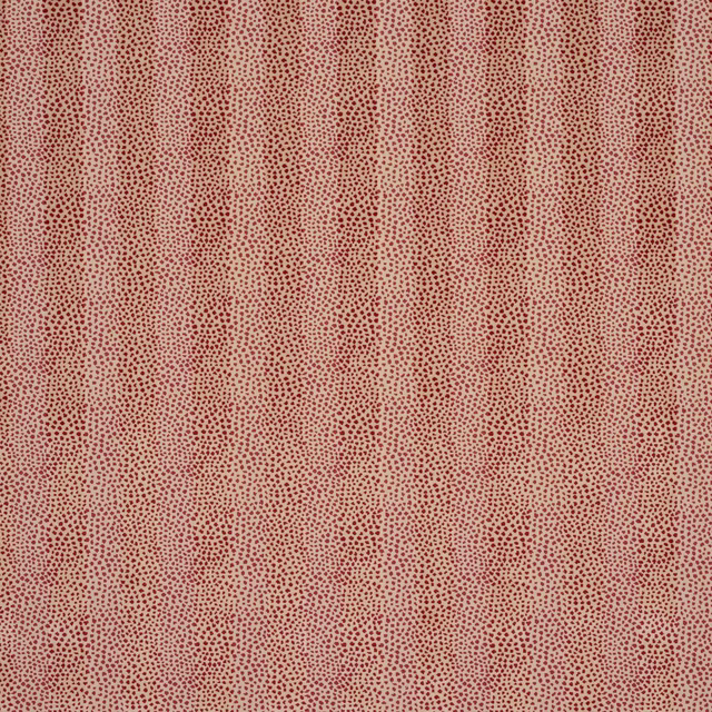 Close-up of beige fabric with tiny red dotted pattern and soft vertical repeat