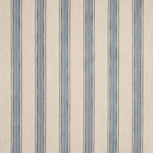 Vertical powder-blue and ivory striped fabric with a fine woven texture