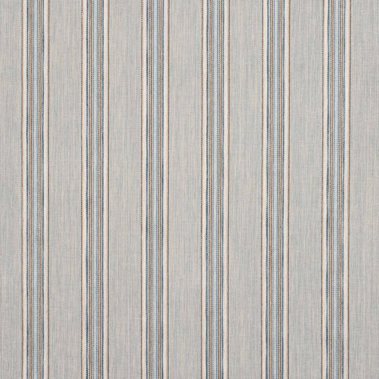 Pale blue and neutral vertical stripe fabric swatch with fine woven texture