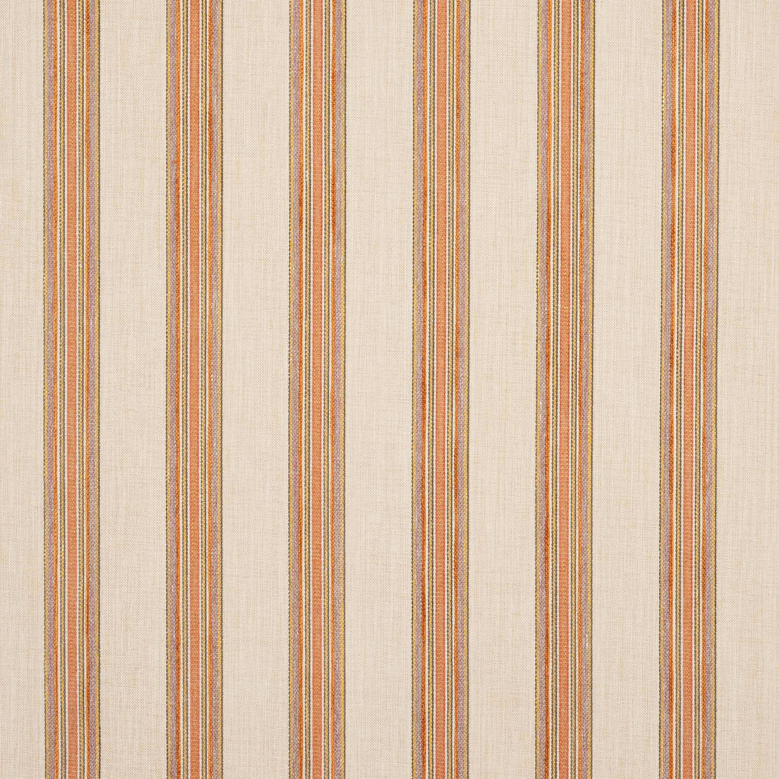 Cream woven fabric with narrow tomato red, coral and gold vertical stripes