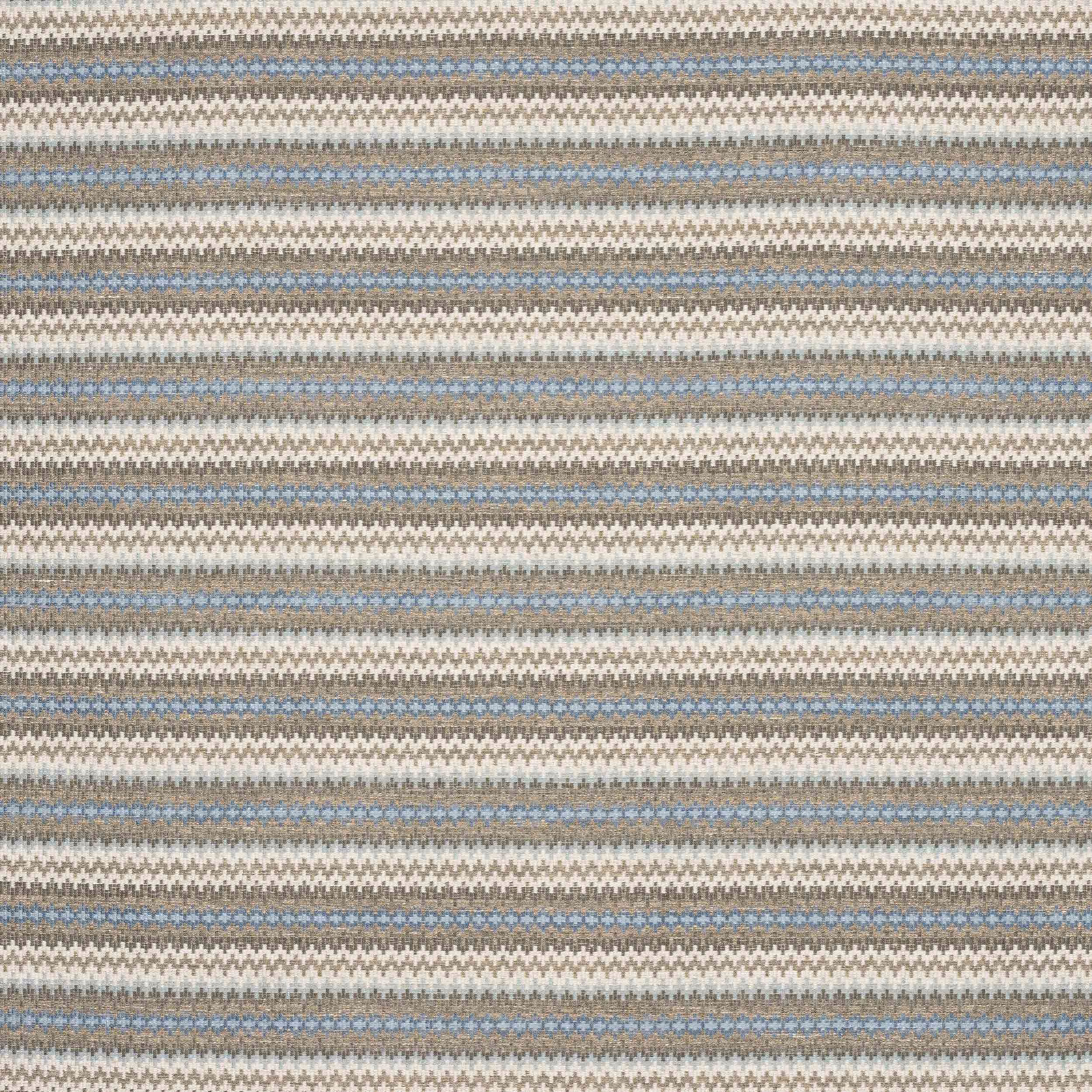 Close-up of blue and stone horizontal stripe woven fabric with fine textured bands