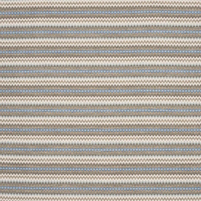 Close-up of blue and stone horizontal stripe woven fabric with fine textured bands
