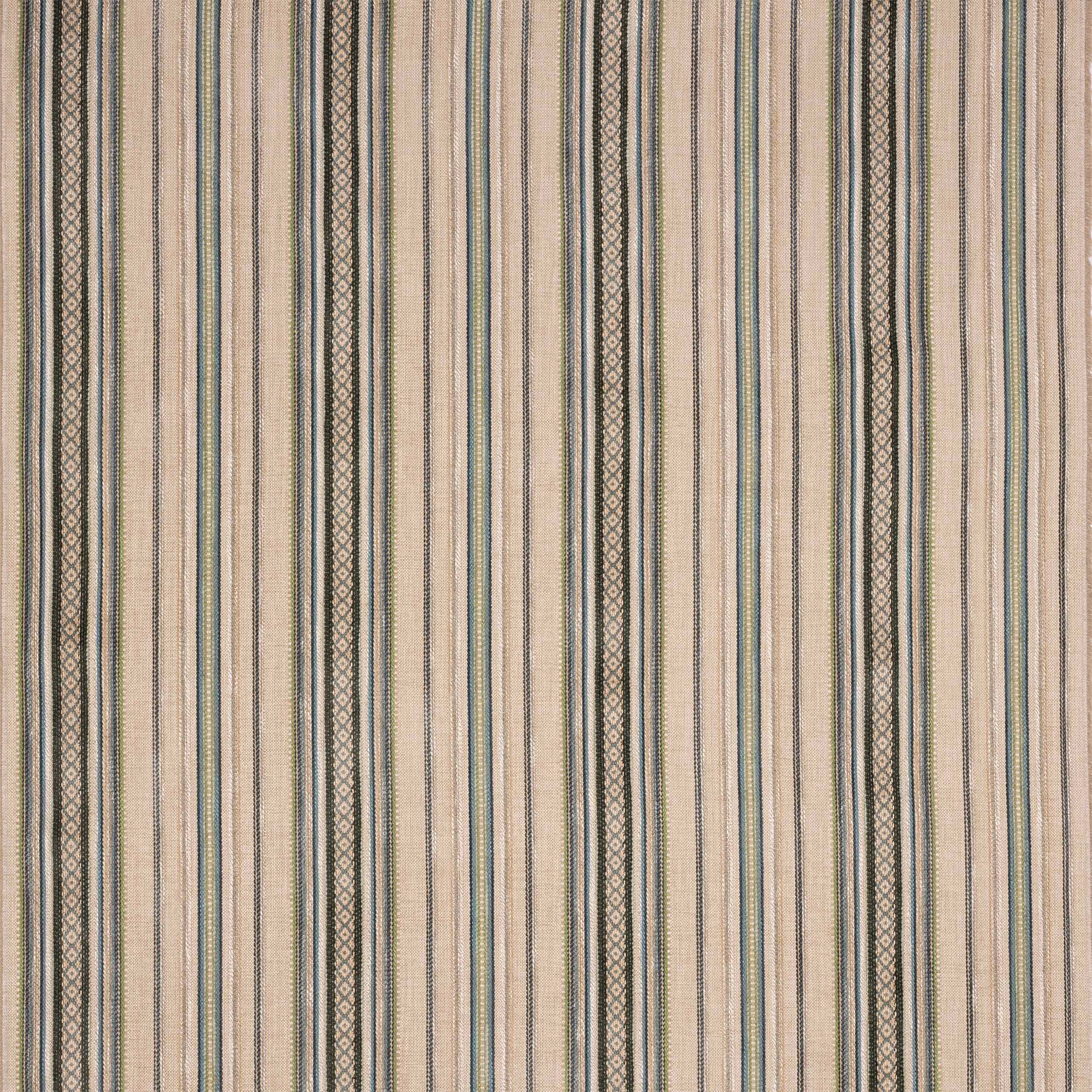 Cream ground fabric with narrow teal and dark vertical stripes