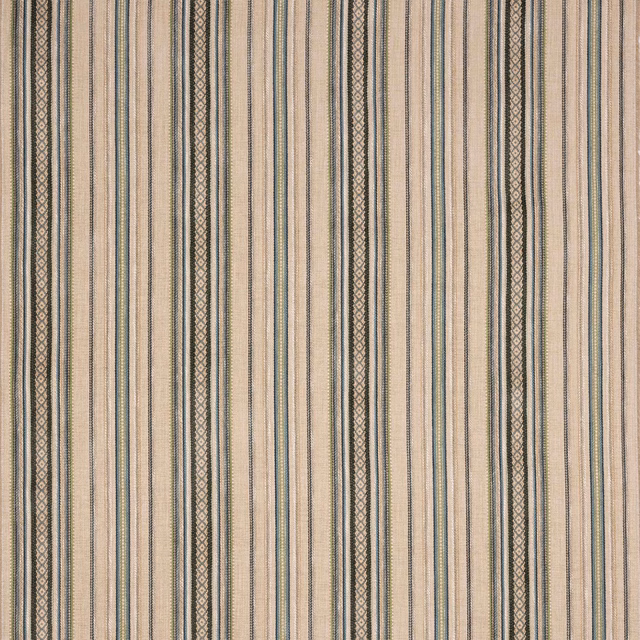 Cream ground fabric with narrow teal and dark vertical stripes
