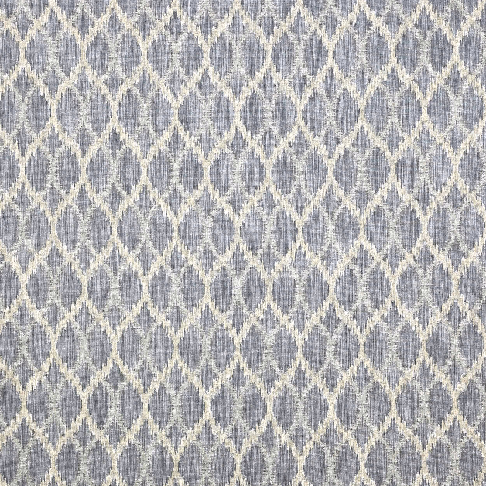Pale blue and ivory geometric woven fabric with small repeating lattice motif