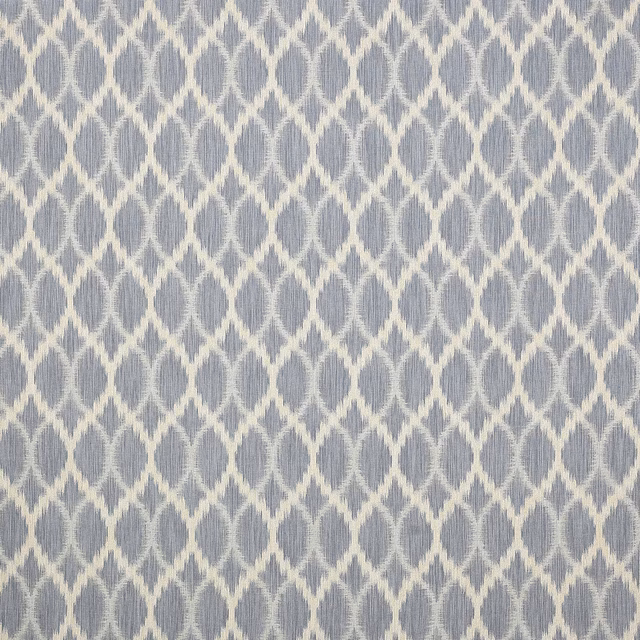 Pale blue and ivory geometric woven fabric with small repeating lattice motif