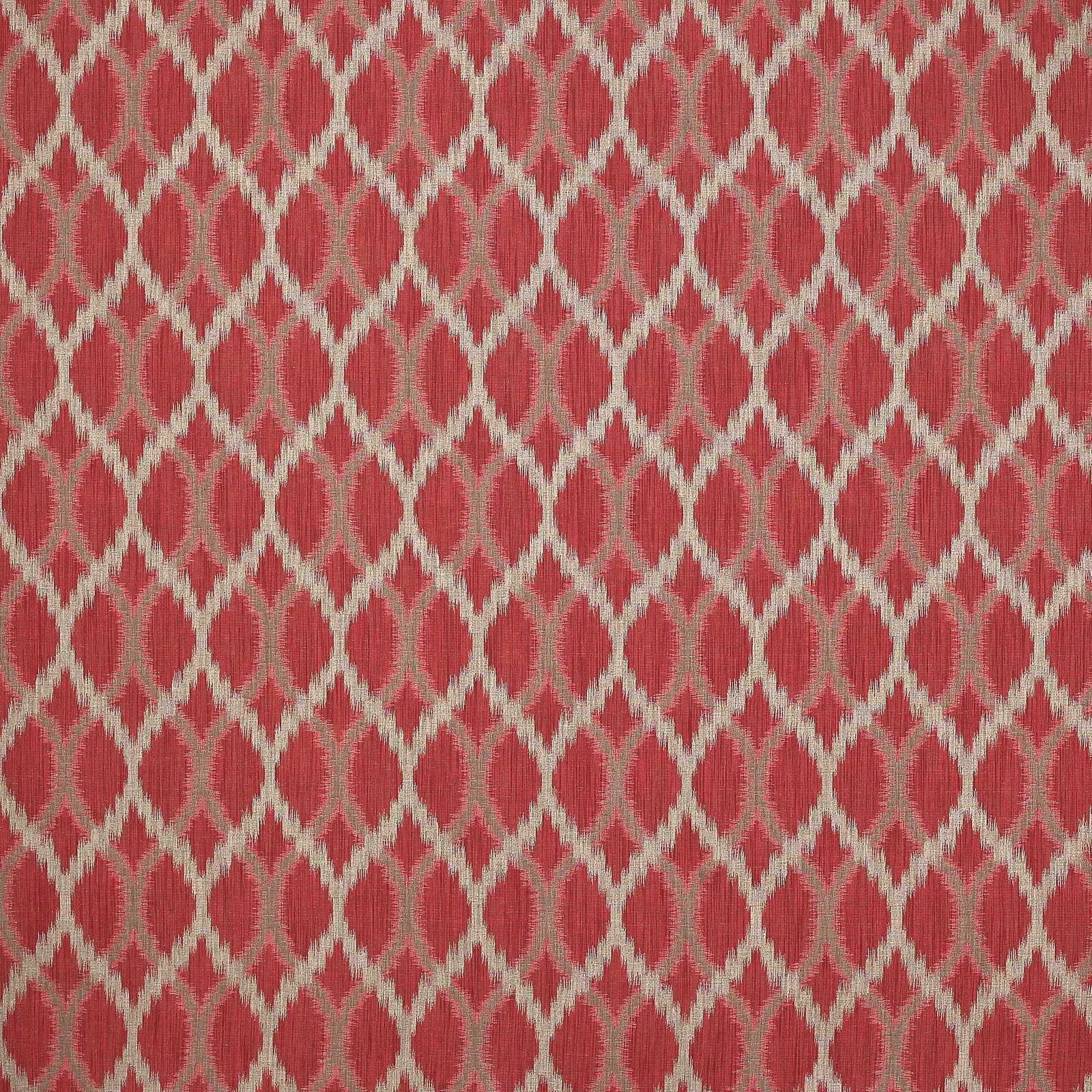Coral red lattice weave with pale diamond links on textured fabric