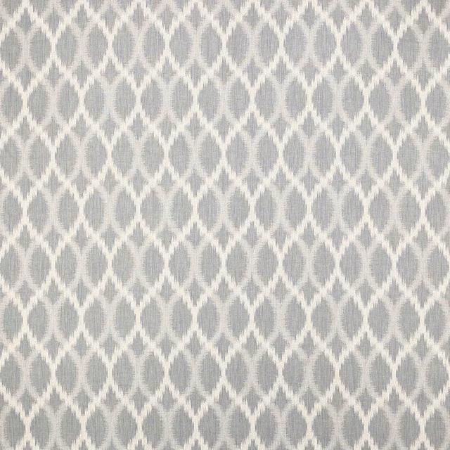 Pale slate blue and ivory woven damask fabric with small repeating diamond motifs