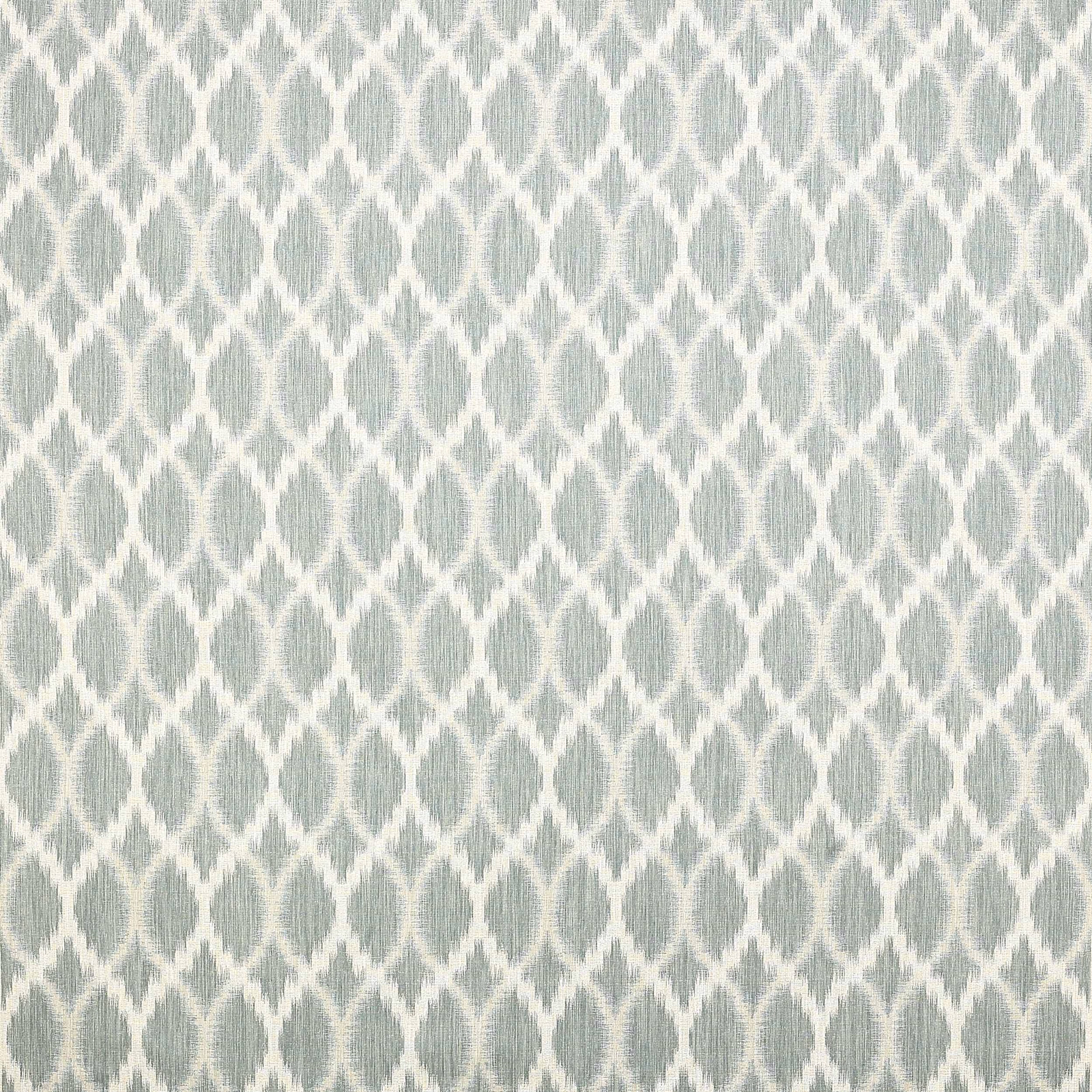 Pale teal geometric woven fabric with ivory lattice diamond repeat