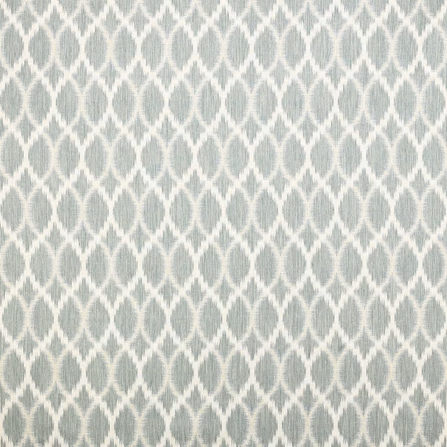 Pale teal geometric woven fabric with ivory lattice diamond repeat