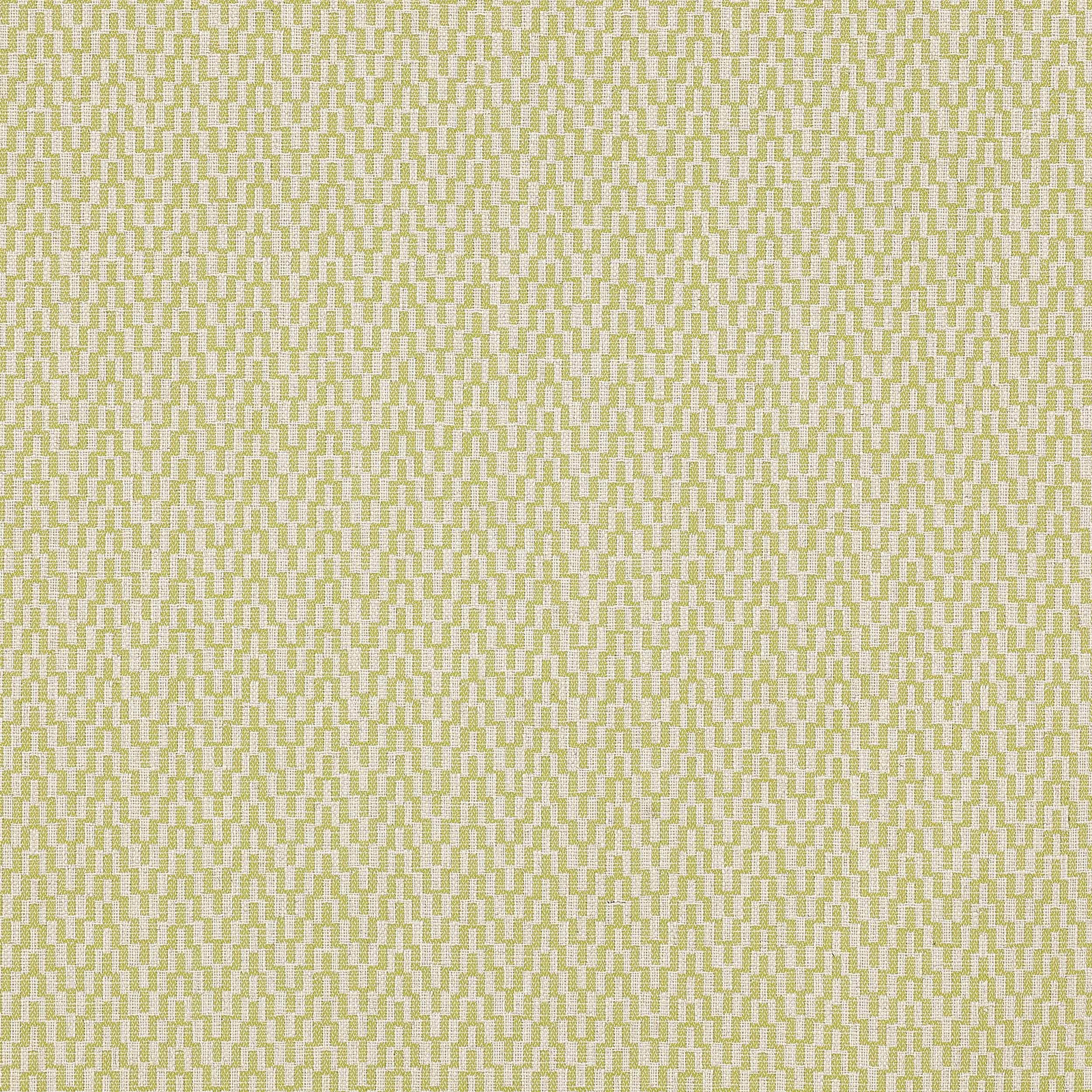 Pale lime green geometric weave on a creamy ground, small repeating pattern