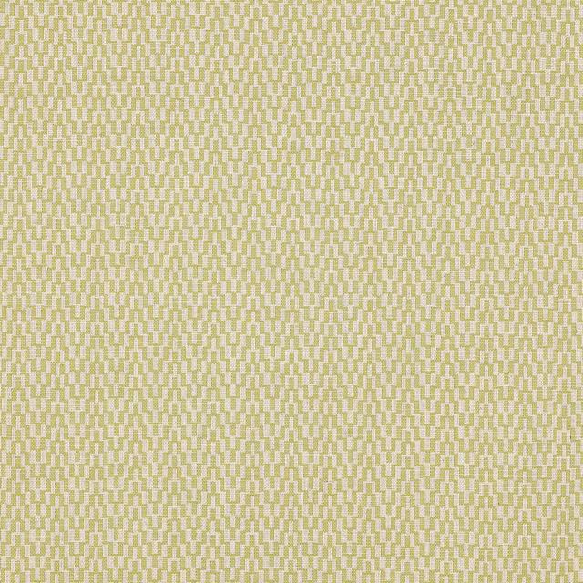 Pale lime green geometric weave on a creamy ground, small repeating pattern