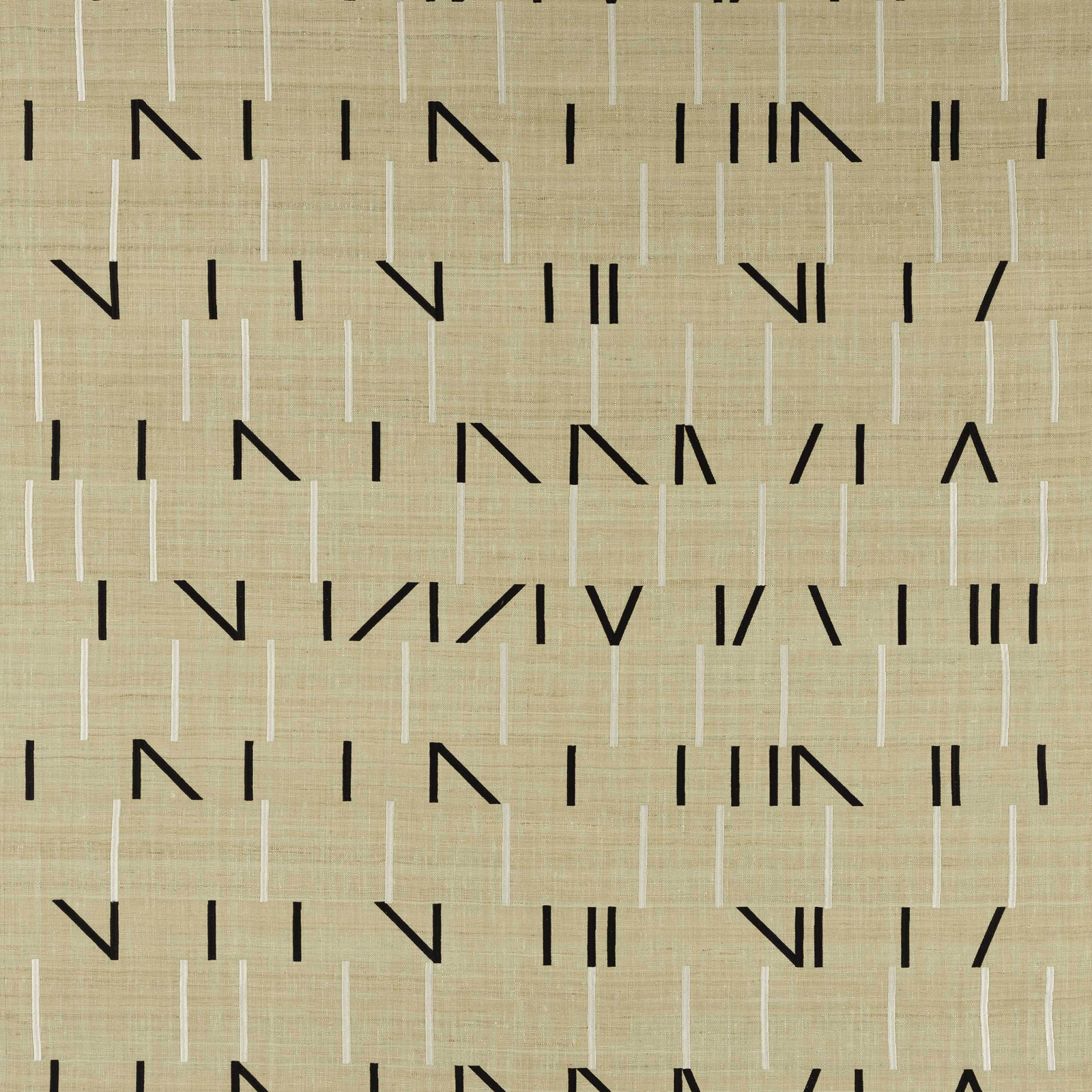 Beige geometric silk-blend fabric swatch with black linear motif