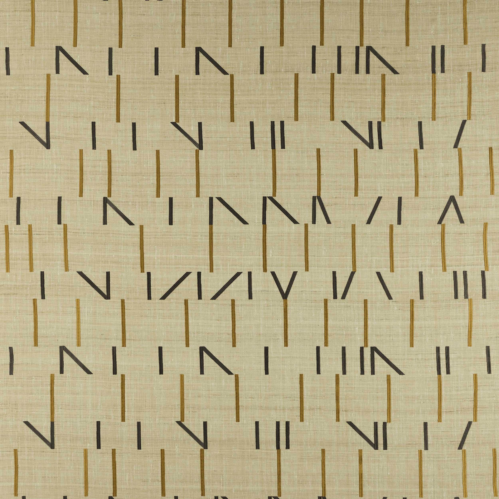 Parchment silk-blend fabric with ochre and charcoal geometric line motif