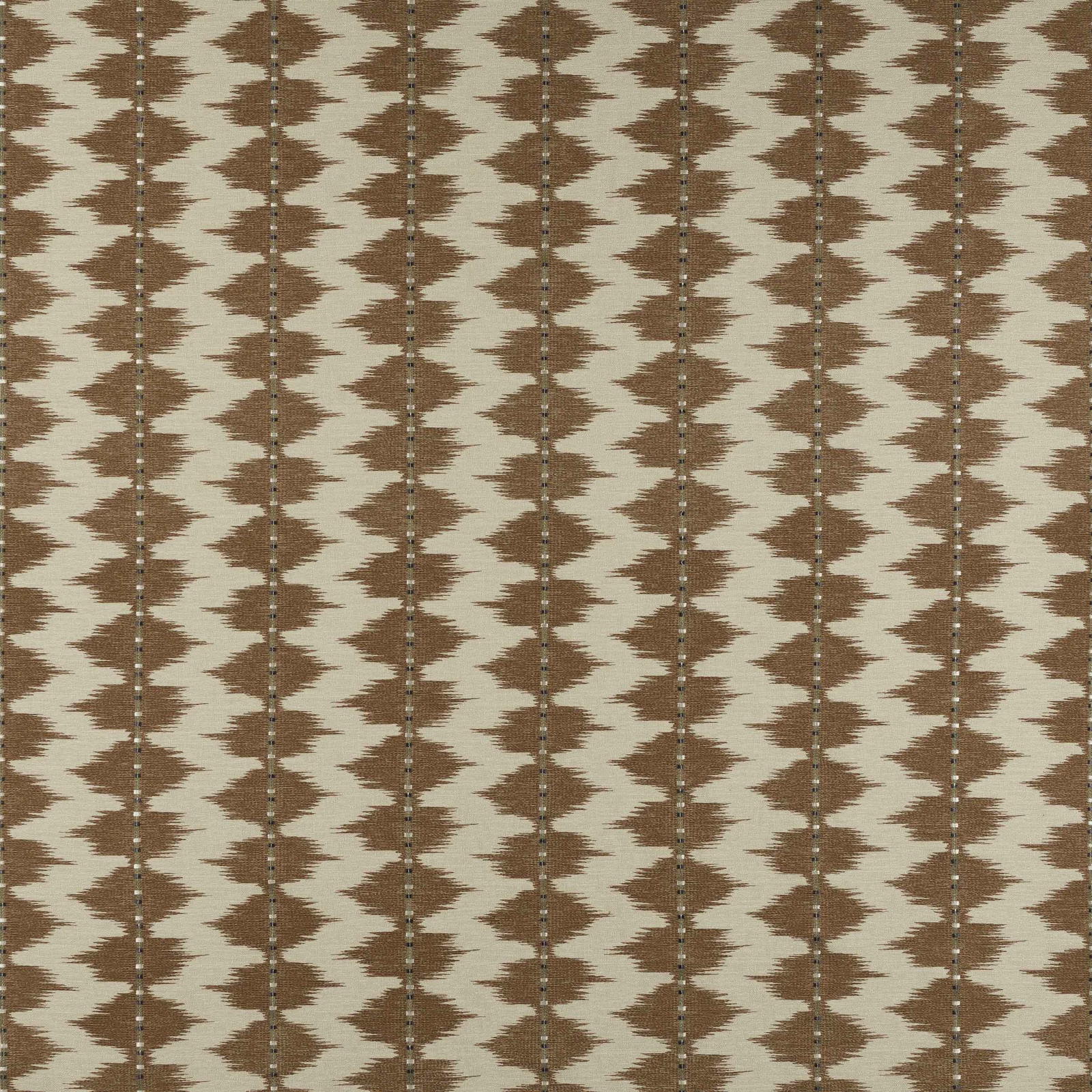 Copper terracotta zigzag weave on a cream ground with vertical stripe repeats