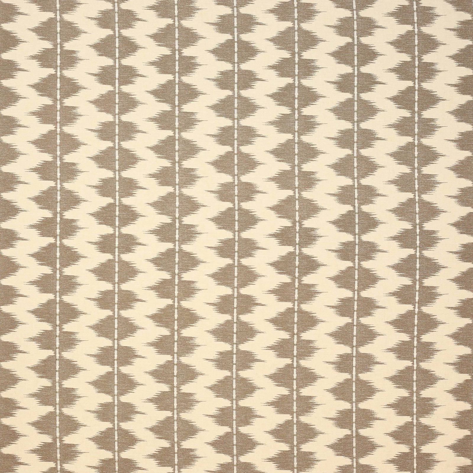 Taupe and ivory vertical zigzag woven fabric with narrow stripe repeat