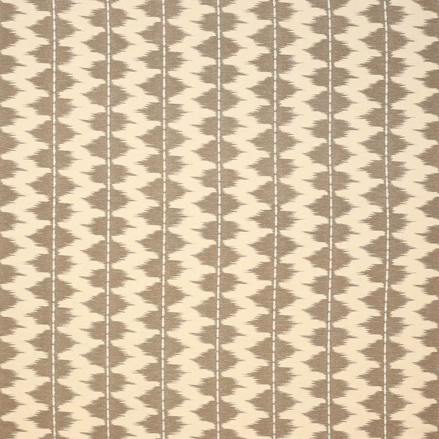 Taupe and ivory vertical zigzag woven fabric with narrow stripe repeat