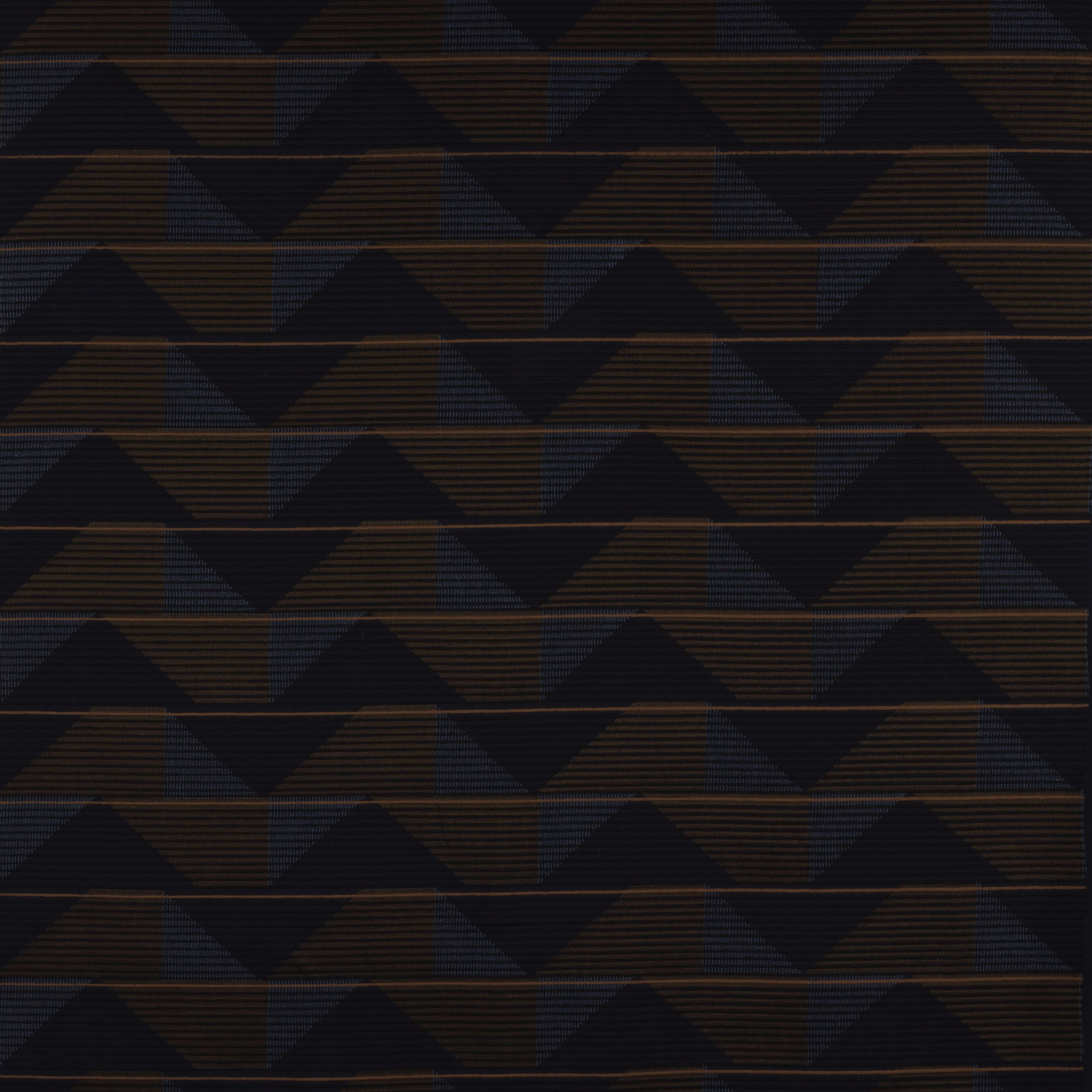 Close-up of Seki Marine fabric showing deep marine geometric triangles with rust horizontal lines.
