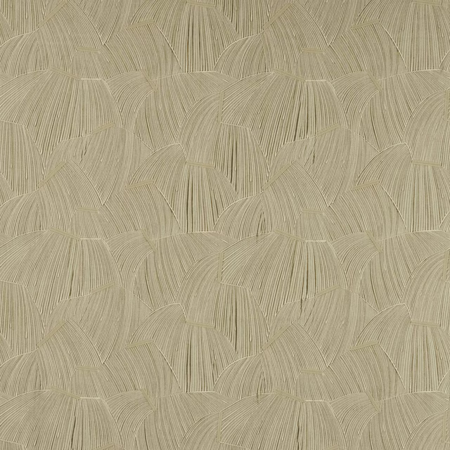 Warm beige textured fabric with layered fan motif and fine linear weave