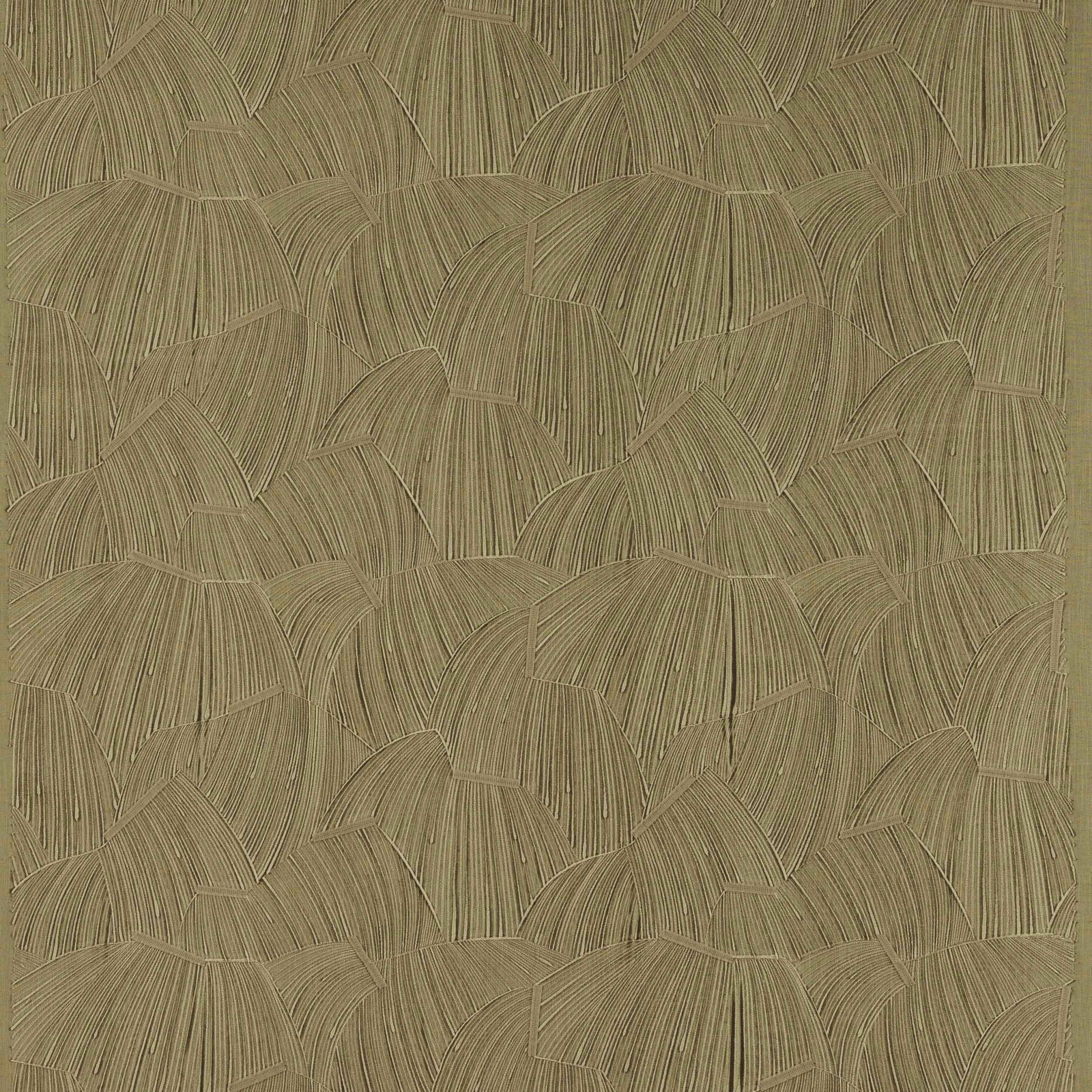 Warm tobacco-brown geometric fabric with fan-shaped woven panels and fine linear striations