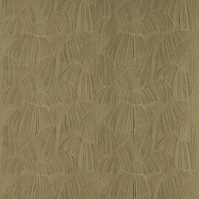 Warm tobacco-brown geometric fabric with fan-shaped woven panels and fine linear striations
