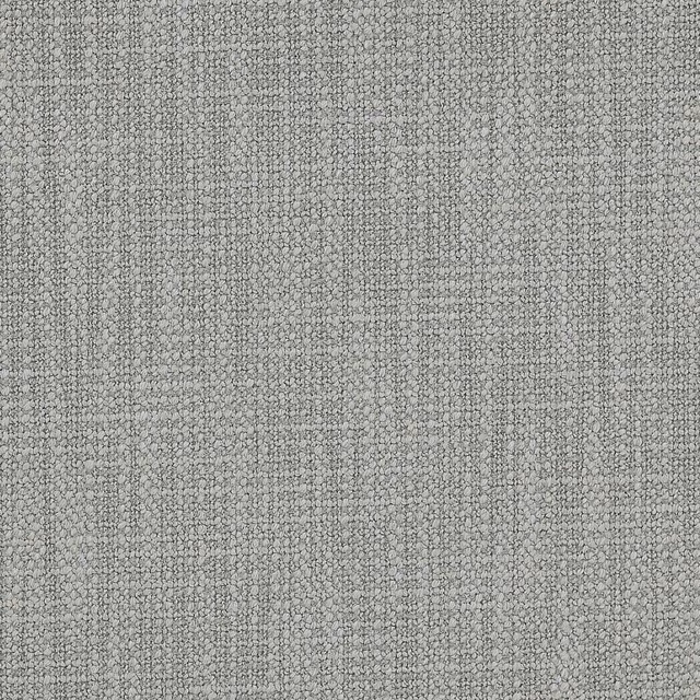 Close-up of a soft cement grey textured woven fabric with fine speckled yarn detail