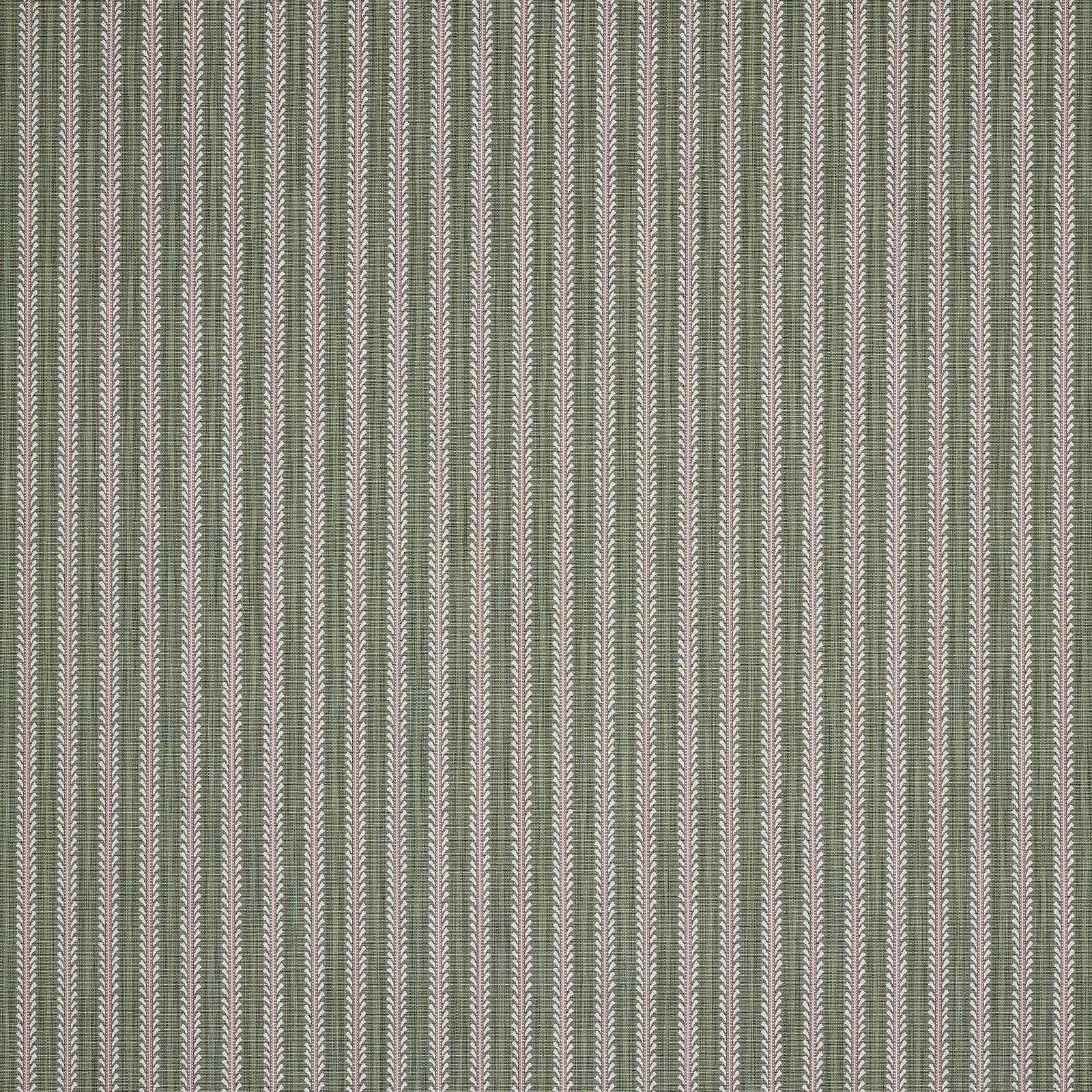 Muted olive vertical stripe fabric with pale woven accents and fine texture
