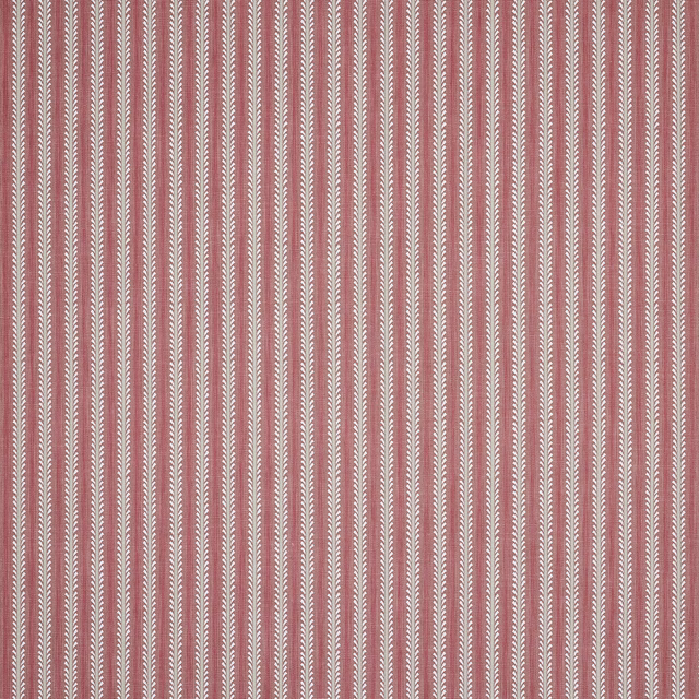 Vertical dusty rose and ivory stripe fabric with leaf-like woven detail
