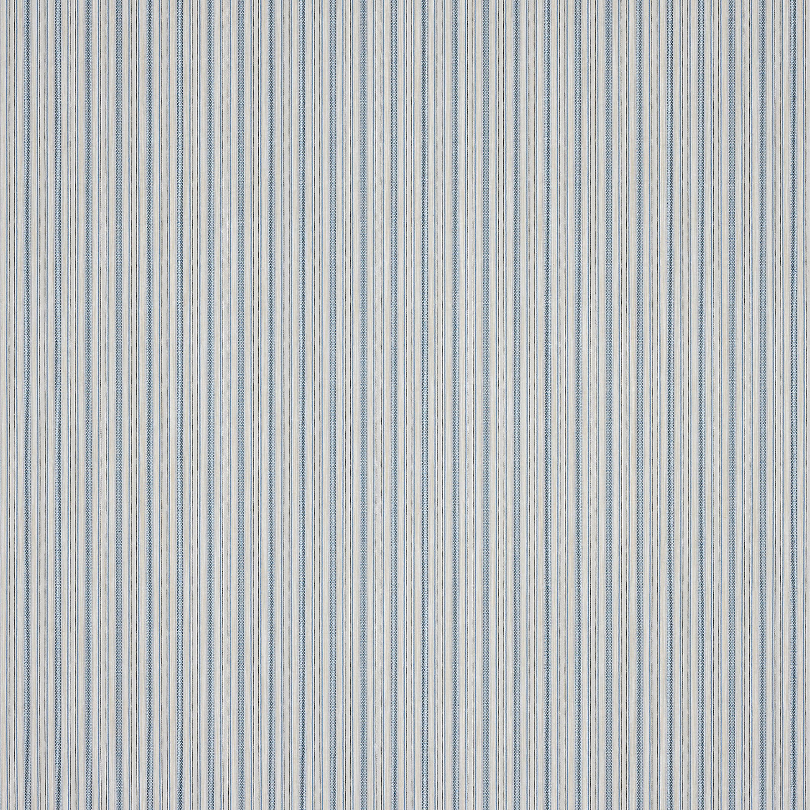 Pale blue and ivory vertical striped fabric swatch with fine woven texture