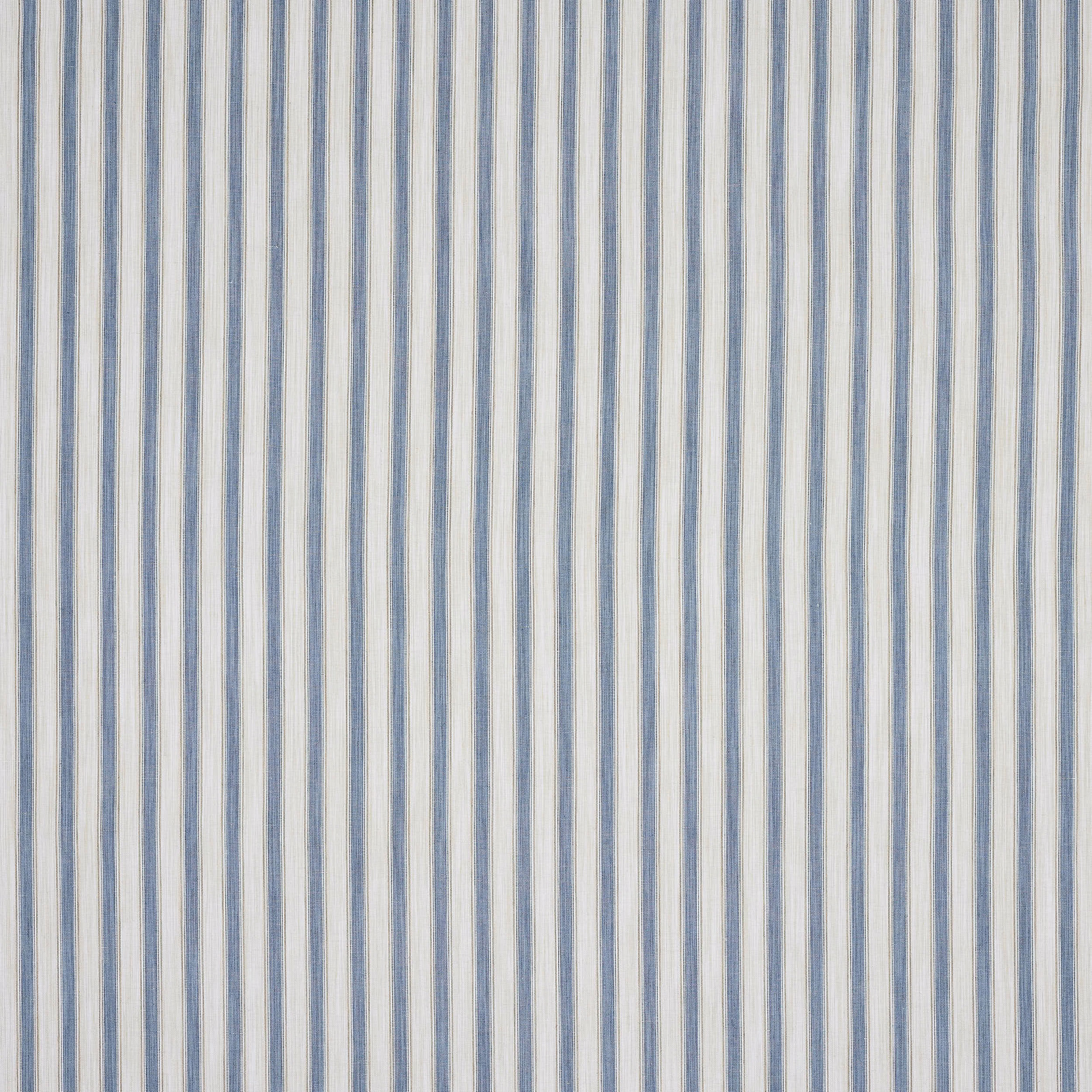 Vertical narrow blue and ivory striped fabric with a softly textured weave
