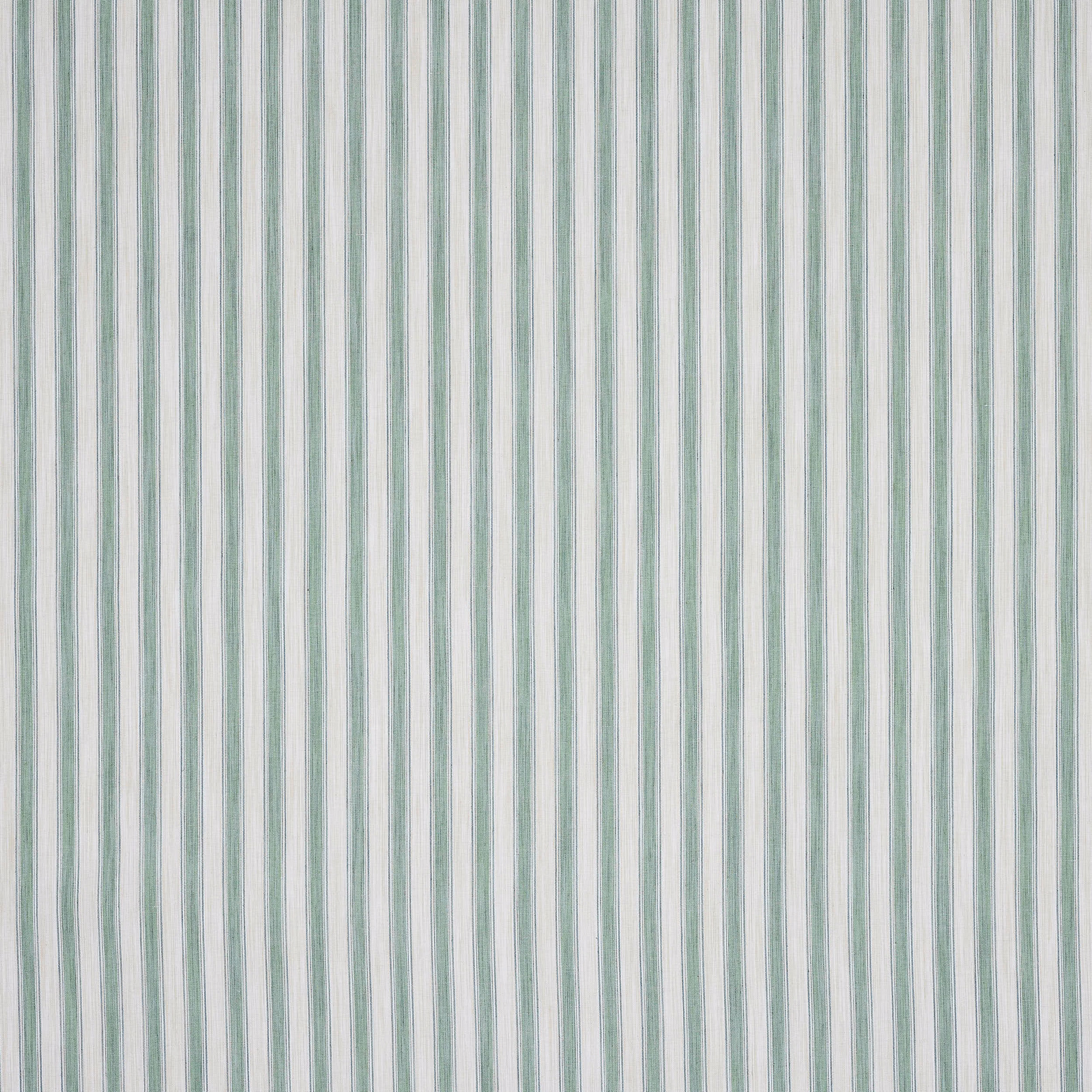 Vertical forest green and ivory pinstripes on a softly textured fabric swatch