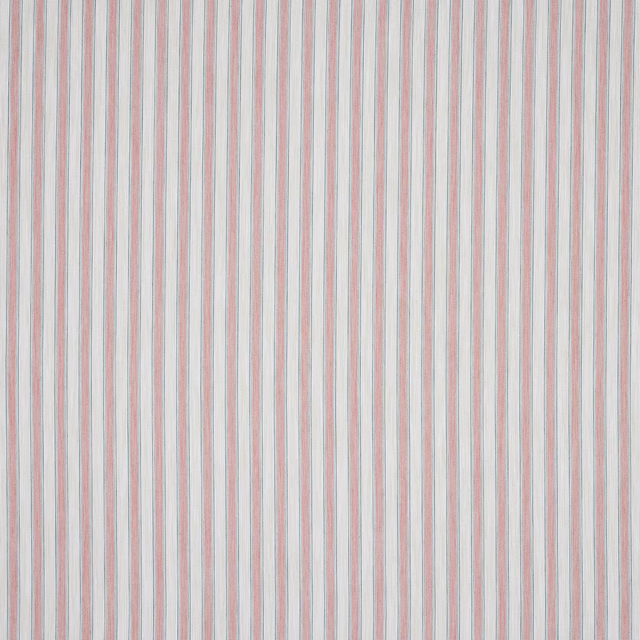 Vertical fine stripe fabric in soft old pink, cream and pale grey tones