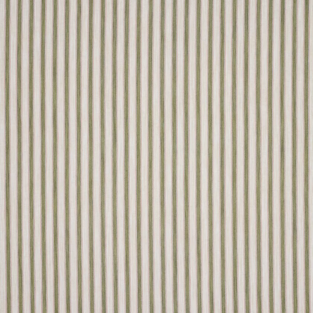 Vertical olive green and cream pinstripes on a textured woven fabric