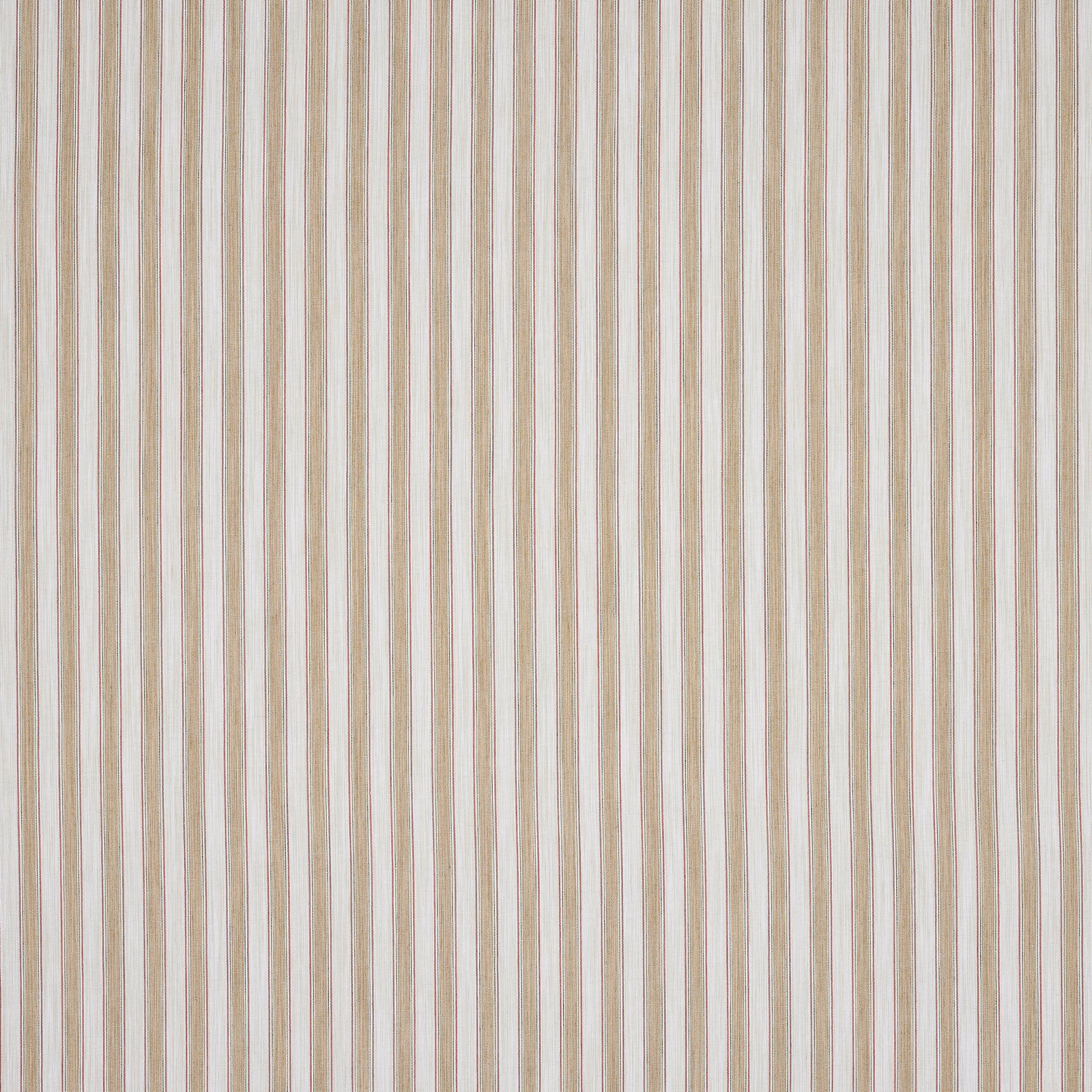 Vertical sand, beige and ivory pinstripes on a pale woven fabric swatch