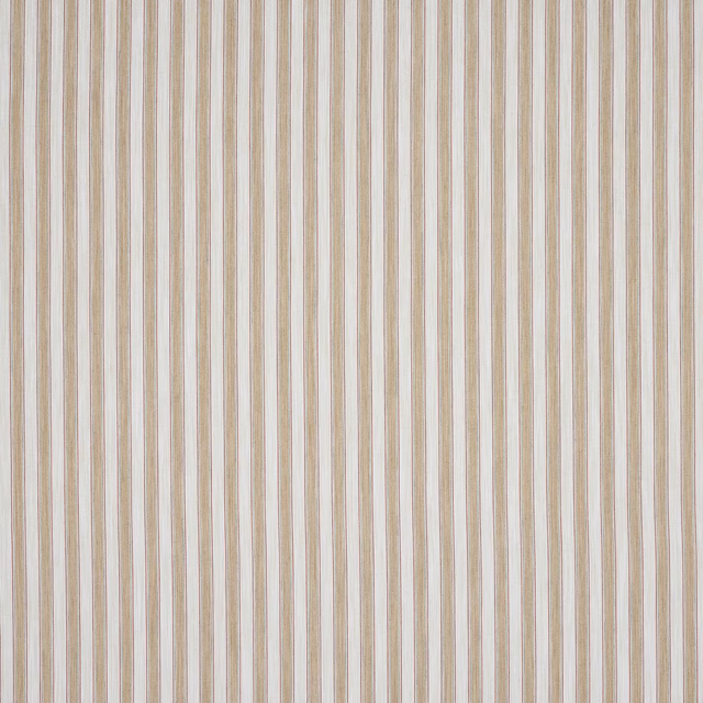 Vertical sand, beige and ivory pinstripes on a pale woven fabric swatch