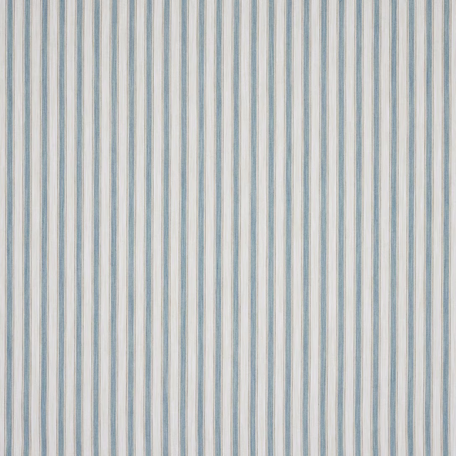 Vertical teal and ivory striped fabric swatch with fine woven texture