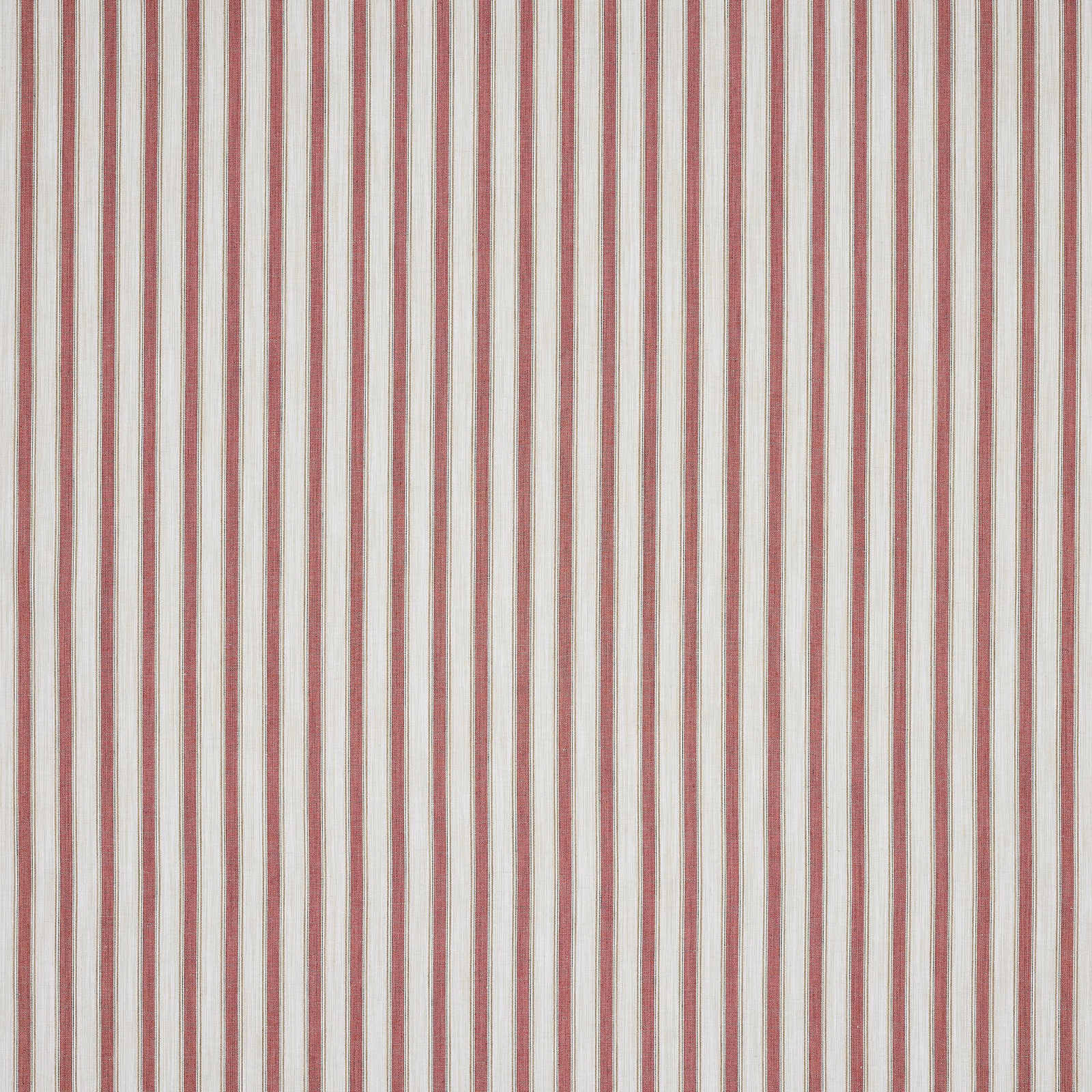 Vertical tomato-red and cream striped fabric with fine woven texture