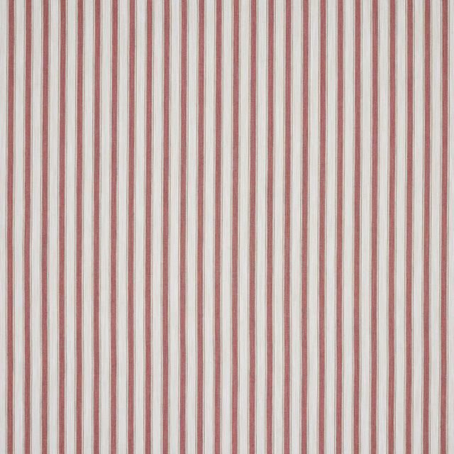 Vertical tomato-red and cream striped fabric with fine woven texture