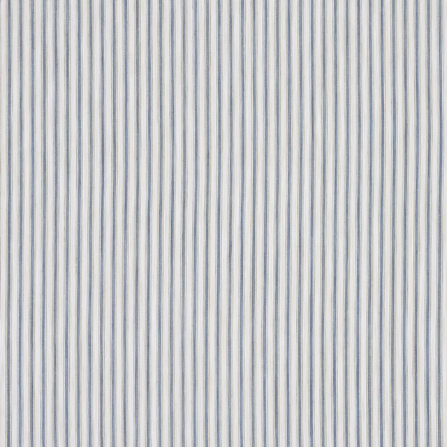 Vertical pale blue and grey pinstripes on an ivory woven fabric