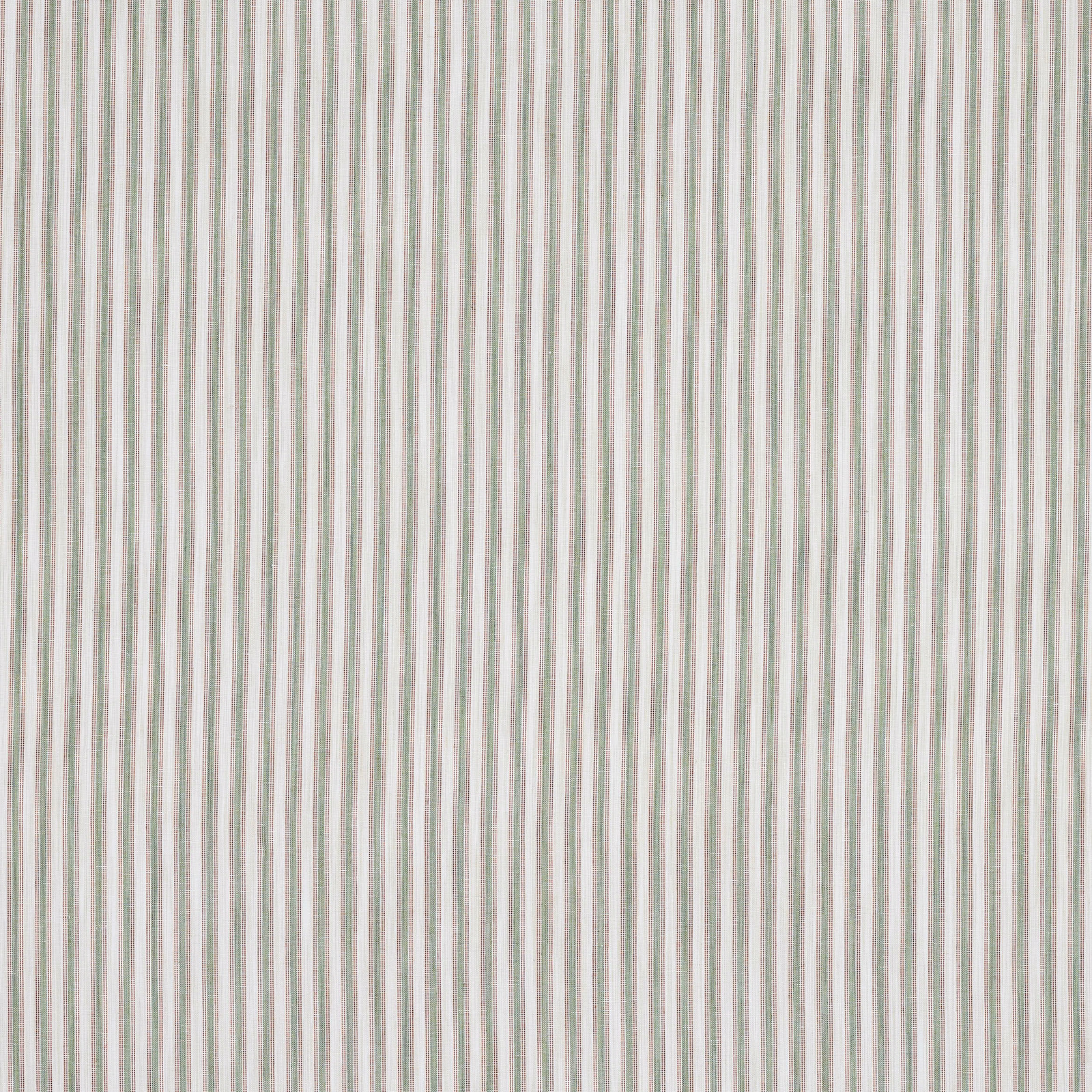 Fine vertical pink and sage stripes on a pale woven fabric swatch