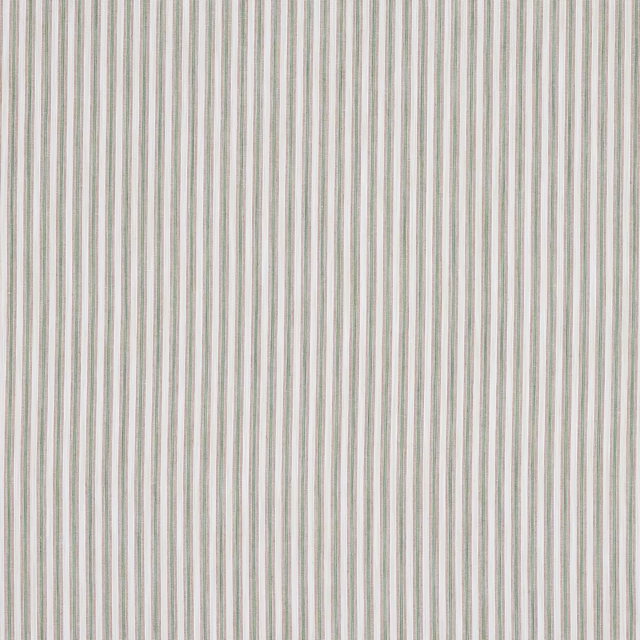 Fine vertical pink and sage stripes on a pale woven fabric swatch