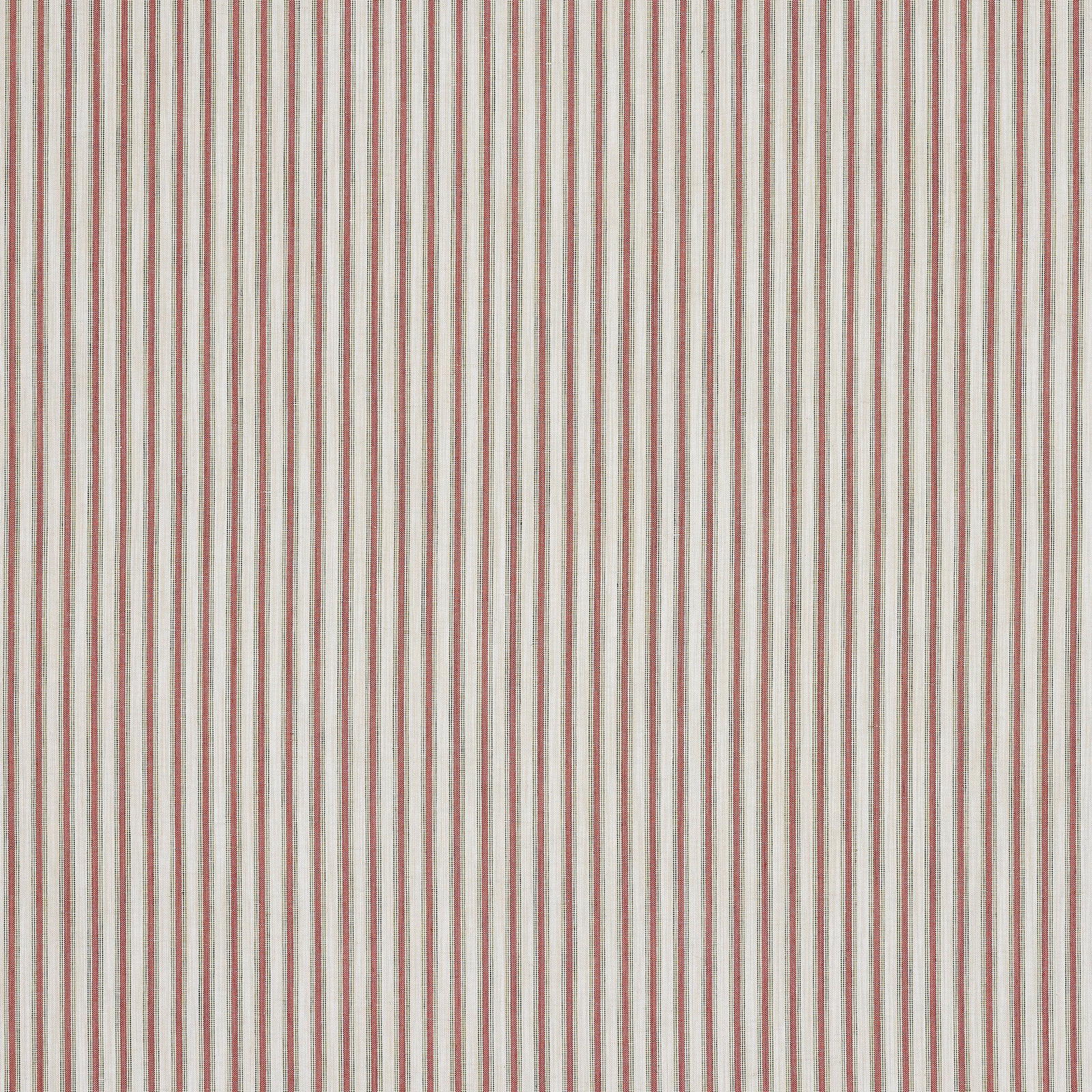 Narrow tomato-red and cream vertical stripe fabric with a soft woven texture