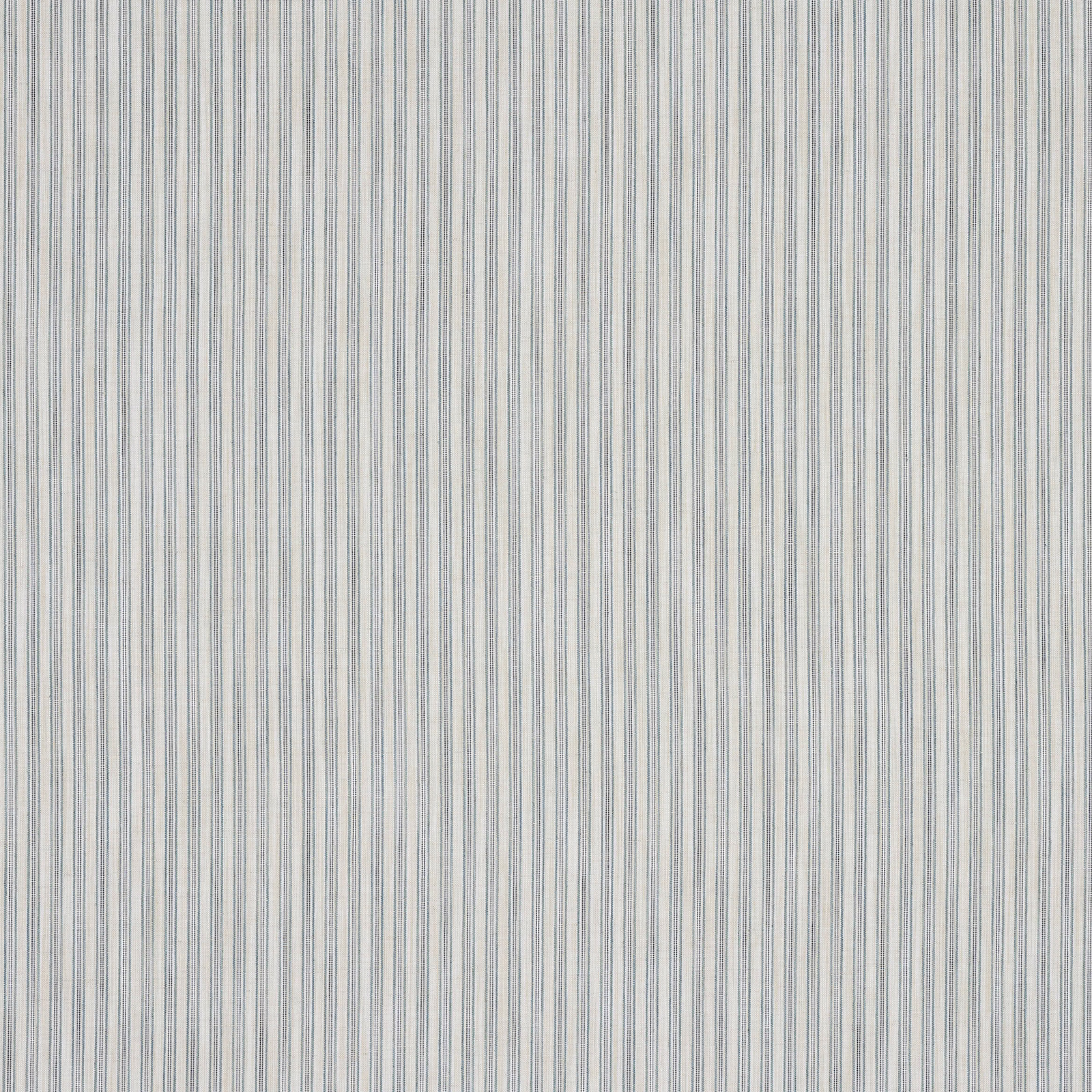 Fine pale blue and cream vertical striped fabric swatch with a neat woven texture