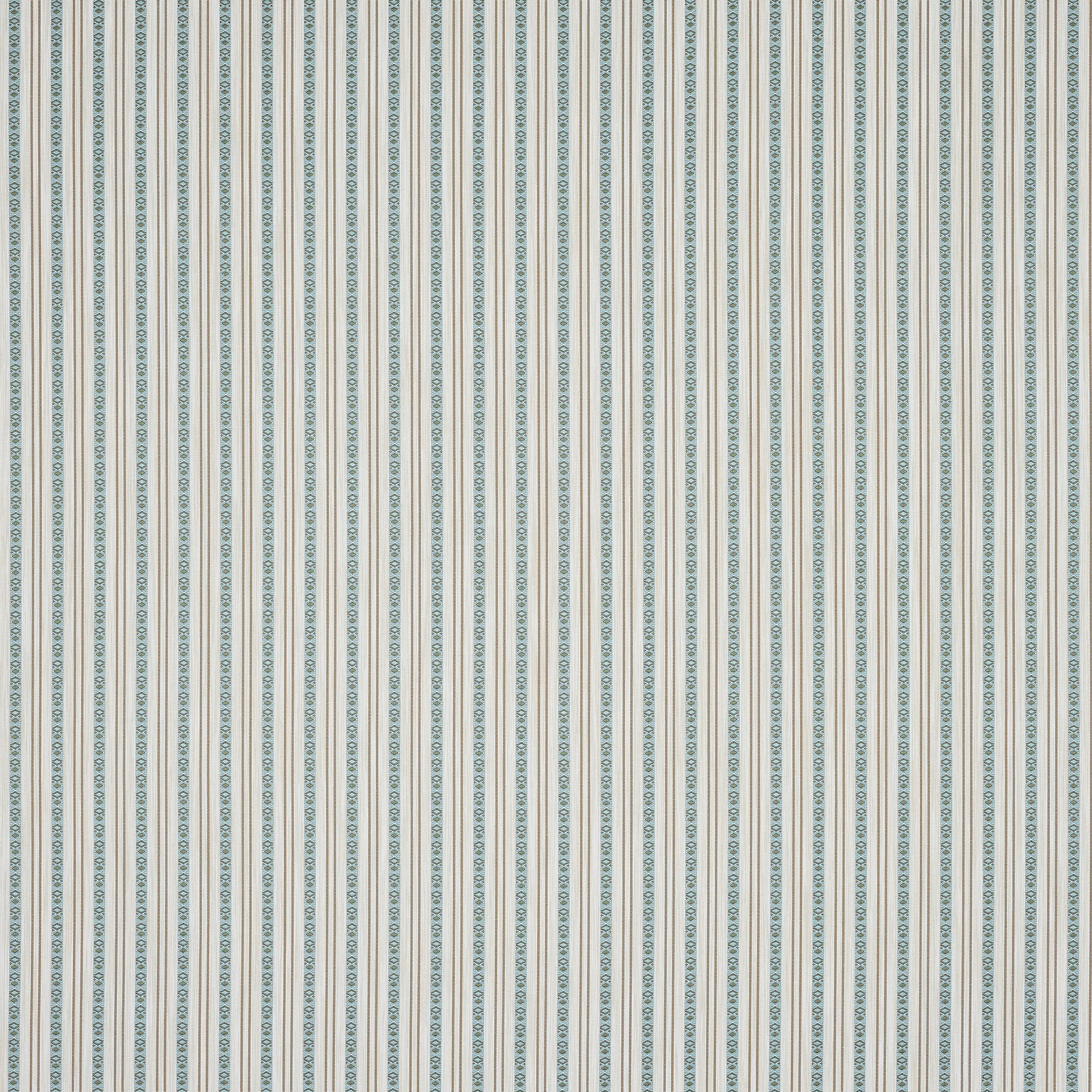 Pale aqua and cream vertical striped fabric with a small woven motif
