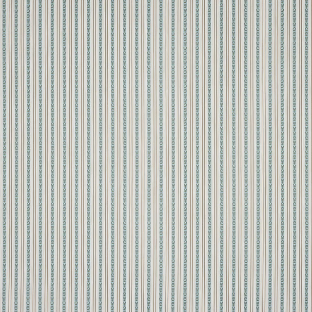 Pale aqua and cream vertical striped fabric with a small woven motif